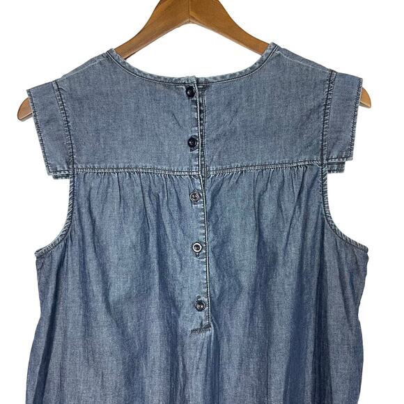 Creeks | Dark Chambray Sleeveless Pleated Knee Length Shift Dress - Picture 4 of 7